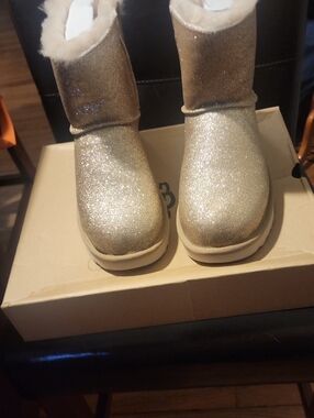 UGG Metallic Gold Glitter Short Shearling Booties